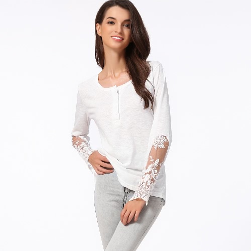 

Casual Stitching Lace Mesh Splicing Women's Long Sleeve T-Shirt
