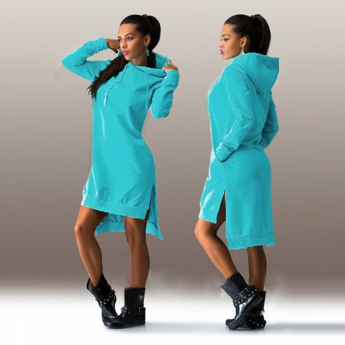 

Trendy Sweatshirt Hoodie Long Sleeve Pockets Shift Dress for Women
