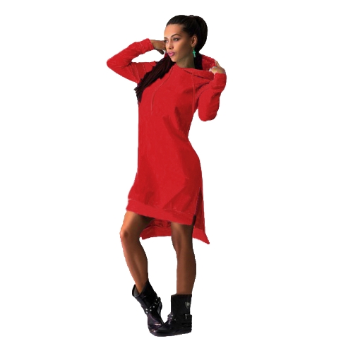 

Trendy Sweatshirt Hoodie Long Sleeve Pockets Shift Dress for Women