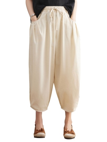 Summer Women Soft Cotton Linen Wide Legs Pants Casual Pants Oversized Pants