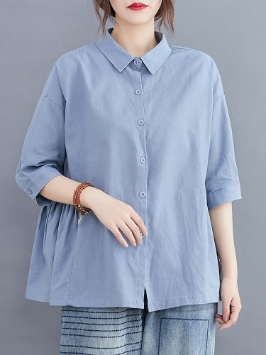 

Women Loose Shirts 3/4 Sleeve Solid Buttons Loose Casual Shirts