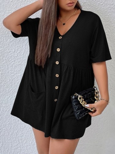 

Women Loose T-shirt Tunics V Neck Short Sleeve Plus Size Casual Tops