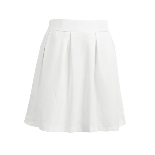 

Solid Pleated Exposed Zipper Back Fastening Casual Skirt