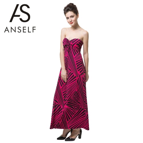 

Anself Elegant Strapless Padding String Front Women's Stripe Party Evening Dress