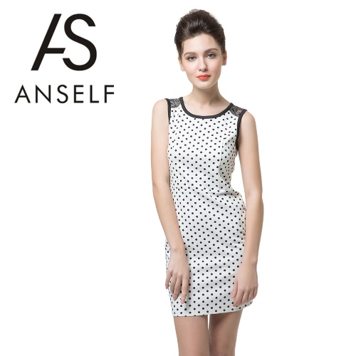 Nuova moda donna abito stampa floreale in pizzo Polka Dot elegante cerniera a vista posteriore senza maniche Mini bianco un pezzo