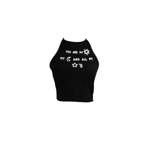 

Letter Print Sleeveless Backless Halter Black Crop Top