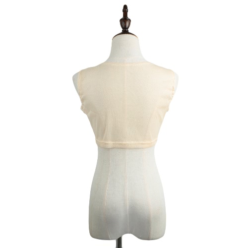 

New Sexy Women Crop Top Sheer Mesh Crochet Lace Round Neck Sleeveless Tank Top Beige