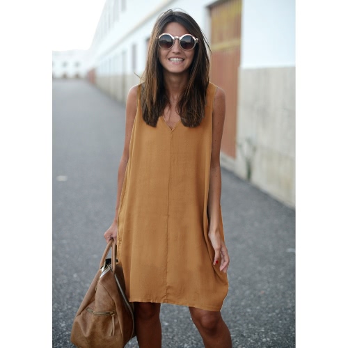 

New Fashion Women Tank Mini Dress V Neck High Low Hem Loose Casual Asymmetric Shift Dress