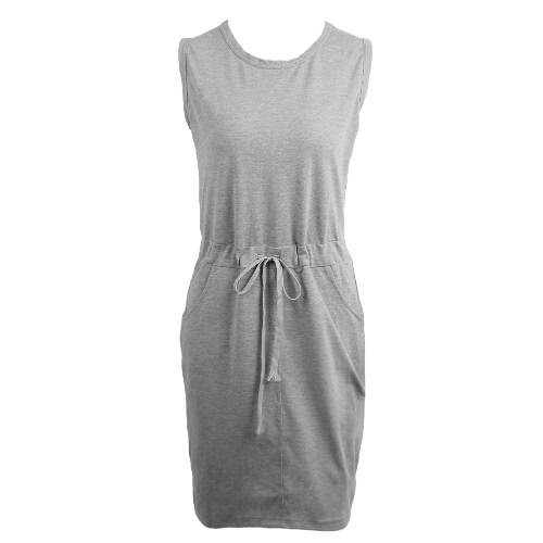 

Casual Round Neck Sleeveless Sheath Solid Dress