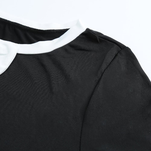 

Fashion Women Dress Round Neck 3/4 Sleeve Butterfly Splice Casual Mini Dress Black