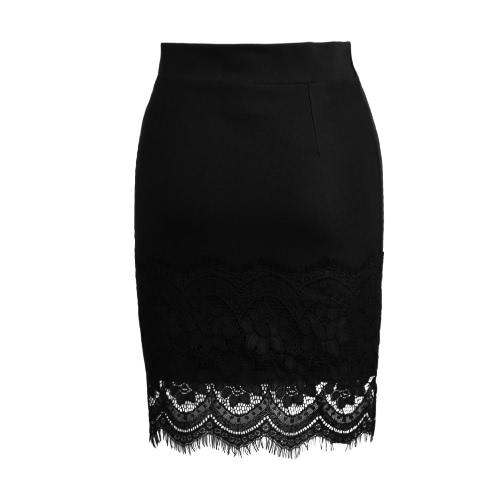 

Elastic High Waist Hollow Out Crochet Lace Mini Black Skirt