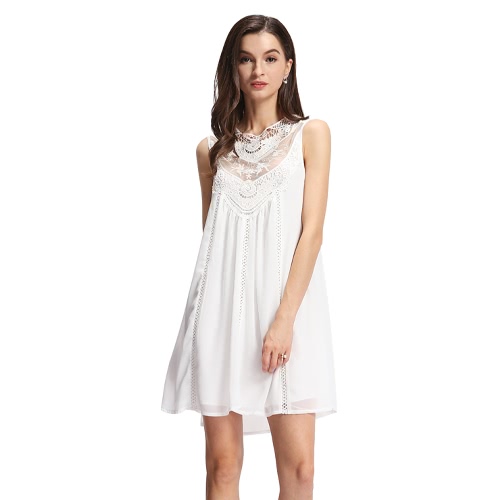 

Sexy Crochet Mesh Lace Splicing Hollow Out Chiffon White Shift Dress