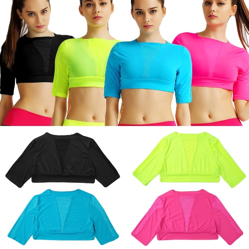 

New Women Crop Top Solid Color Short Sleeves Pullover Slim Casual Thin Sports Yoga Short Blouse Tee