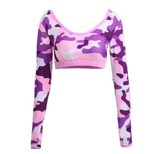 

Fashion Long Sleeve Camo Print Gym Fitness Sports Yoga Crop Top