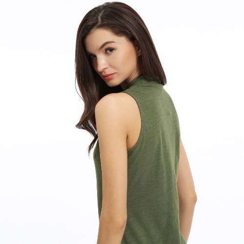 New Fashion Women Solid Mini Dress Turtleneck Sleeveless Cotton A Line Green huismerk kopen in de aanbieding