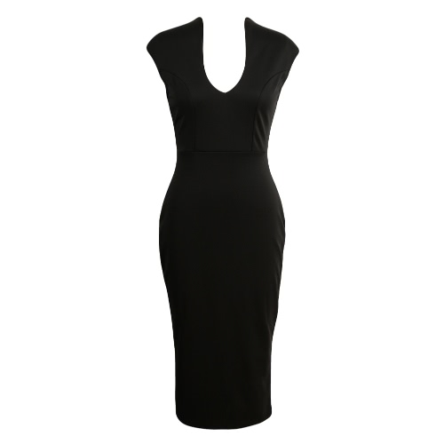 

Solid Color Deep V-Neck Bodycon Dress