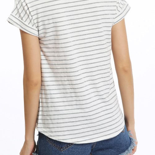 

Women Stripe Tee Casual Printed T-Shirt Loose Tee Top Short Sleeve White