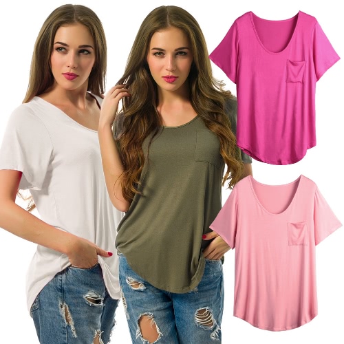 

Женщины Плюс Размер футболки кармашек Повседневный мундир Top Solid Color Сыпучие Tee