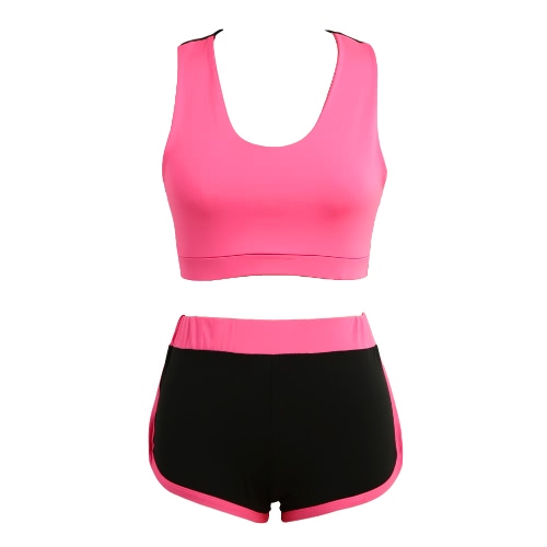 

Sexy Women Sports Двухкусочное Set Контраст Цвет Racerback Гимнастика Йога Crop Top Vest Тонкий Шорты Брюки Спортивные костюмы син