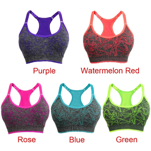 

New Women Sports Bra Geometric Print Wireless Racerback Padded Full Cup Push Up Yoga Fitness Tank Top