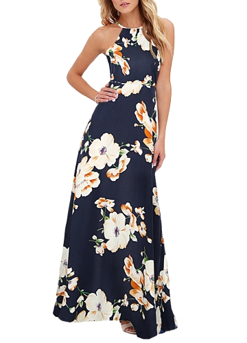 

Summer Halter Neck Floral Print Sleeveless Women's Maxi Dress