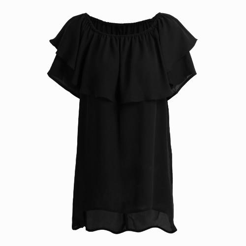 

Off-Shoulder Slash Neck Ruffle Dip Hem Casual Blouse