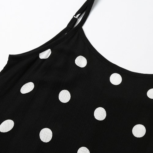 Nuove donne slittamento vestito dal puntino regolabile cinghia di spaghetti aperto indietro Big Swing lungo abito nero