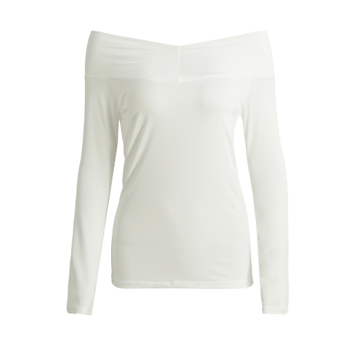 

Off Shoulder Solid Color Long Sleeve Slim Bodycon Tops