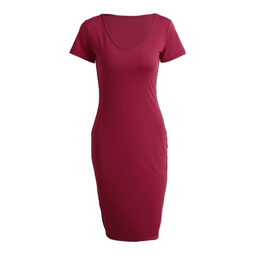 

Новые женщины сексуальное платье Bodycon Твердые Scoop шеи короткими рукавами клуб Оболочка платье черный / Бургундия