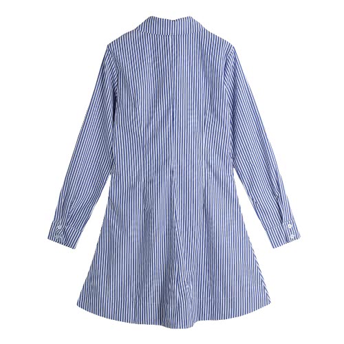 

Women Shirt Dress Vertical Striped Turn-Down Collar Long Sleeve Button Casual Blouse Mini Dress Blue/Black/Red