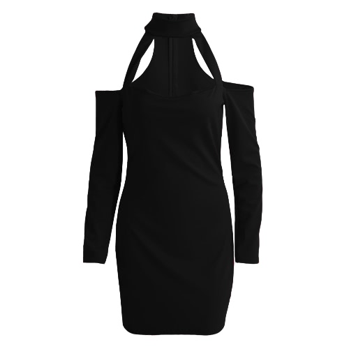 

Women High Neck Cut Out Off Shoulder Long Sleeve Bodycon Dress