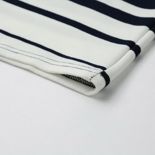 Le donne Vestito aderente in maglia a righe cerniera bidirezionale V / O del collo maniche lunghe elastico mini Vestito bianco