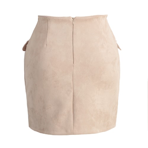 Pelle Moda Donna Lace Up pelle scamosciata Gonna a vita alta Vintage Pocket Preppy aderente corta Gonna