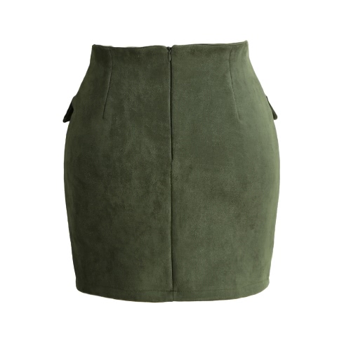 Pelle Moda Donna Lace Up pelle scamosciata Gonna a vita alta Vintage Pocket Preppy aderente corta Gonna