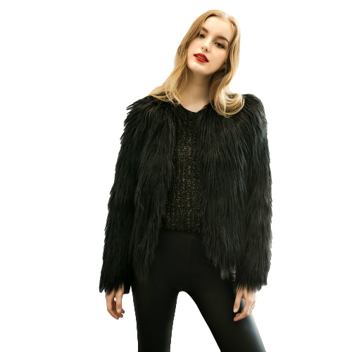 New Winter Women Faux Fur Coat Open Front Long Sleeve Fluffy Warm Outerwear Jacket Short Overcoat