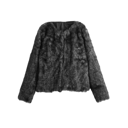 Neue Winter-Frauen Faux-Pelz-Mantel vorne offen Round Neck Langarm Fluffy warme Oberbekleidung Overcoat