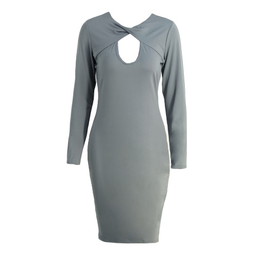 

Sexy Cut Out V Neck Long Sleeve Bodycon Midi Dress