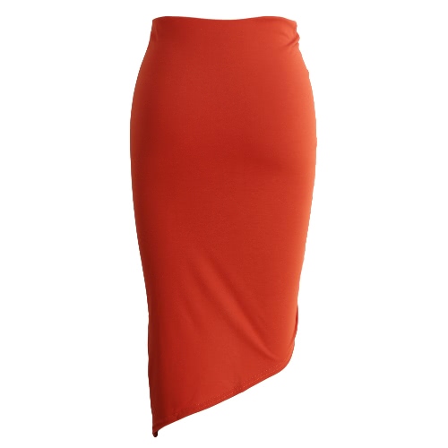 

New Sexy Women Bodycon Lace-Up Skirt Side Split Asymmetric Hem Elastic Waist Solid Short Skirt Red/Grey