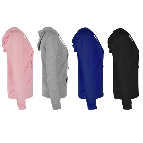 

Women Plain Hoodie Hooded Zip Sweatershirt Long Sleeves Front Pocket Hoody Jacket Outwear