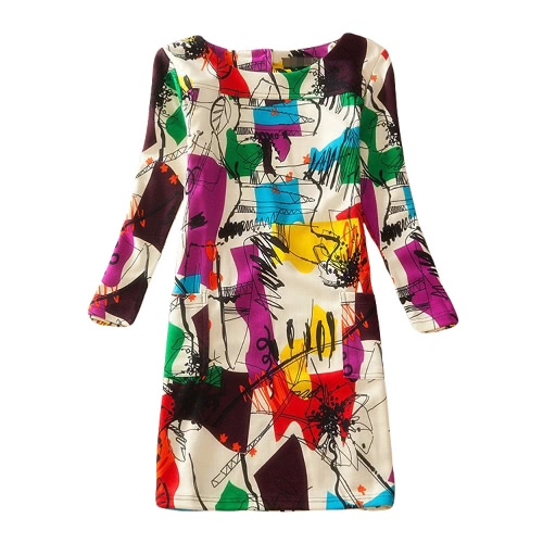 

Casual Floral Print Round Neck Long Sleeve Spring Autumn Dress for Women