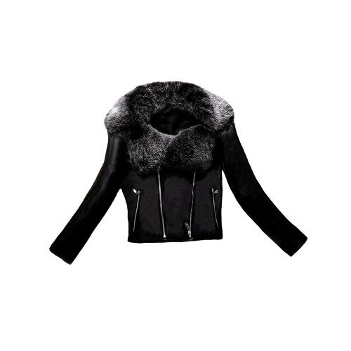 New Women Leather Jacket Faux Fur Collar PU Double Zipper Biker Jacket Slim Motorcycle Coat Outerwear