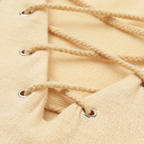 

New Sexy Women Knit Dress Lace Up V-Neck Flare Sleeve Solid Casual Party Mini Sweater Dress
