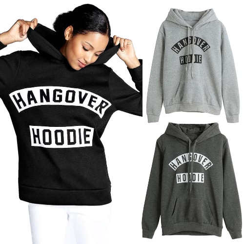 

New Fashion Women Hoodie Sweatshirts Hangover Print Drawstring Long Sleeve Warm Pullover Hooded Tops Black/Dark Grey/Light Grey