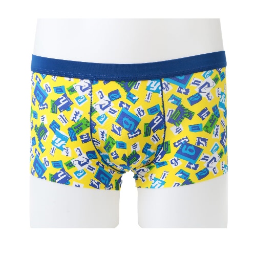 Fashion Men Boxer Shorts Print Elastic Waist U Convex Seamless Trunks Underwear Underpants Yellow/Black/Blue