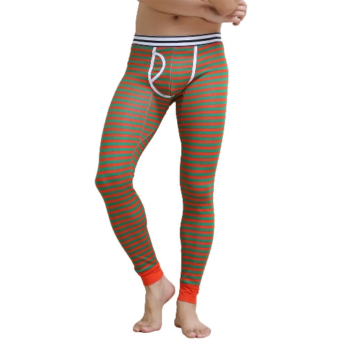 Fashion Men Winter Leggings Striped Long Johns Underwear Tights Elastic Waist Cotton Sleepwear Thermal Pants