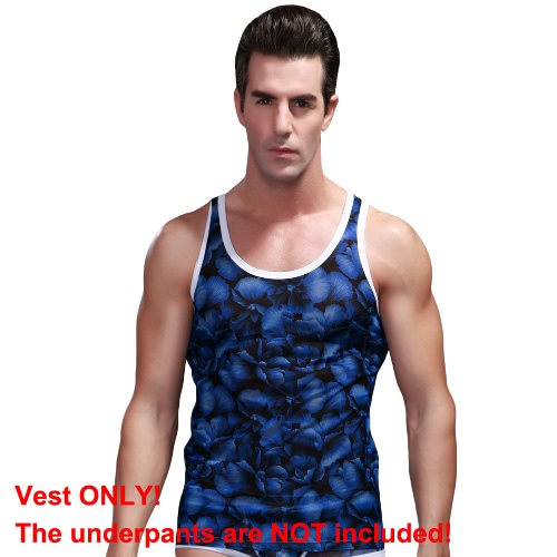 

New Sexy Men Tank Top Floral Print Mesh Round Neck Sleeveless Breathable Slim Vest Top