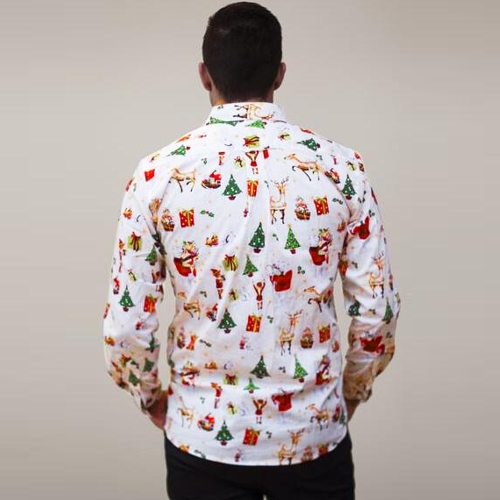 

New Autumn Men Christmas Print Shirt Holiday Cartoon Long Sleeve Dress Shirt Casual Men Top