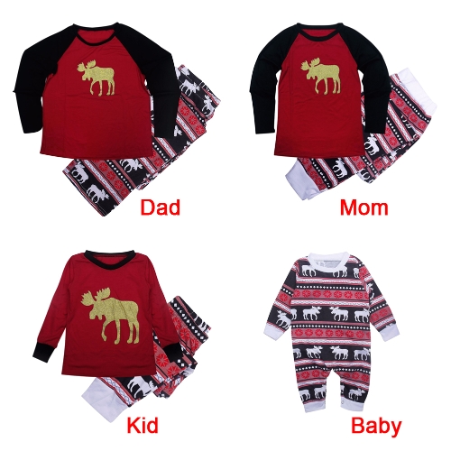 

Men Christmas Family Look Pajamas Reindeer Family Matching Outfit Father Mother Kids Baby T-Shirt Pants Set Red