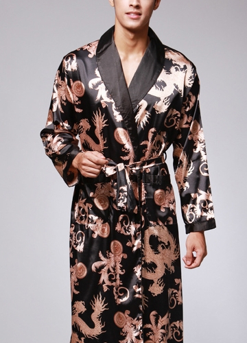 

Men Paisley Print Nightrobe Open Front Long Sleeves Bathrobe