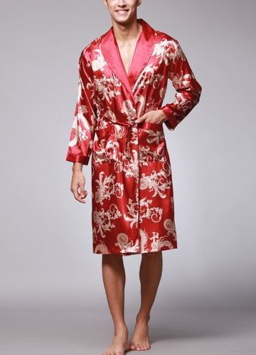 

Men Paisley Print Nightrobe Open Front Long Sleeves Bathrobe